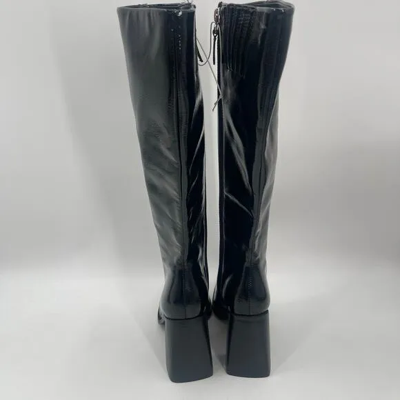 PRINCESS POLLY Jessa Boots Size 6 Patent Faux Leather Black NWOT Heeled Zipper