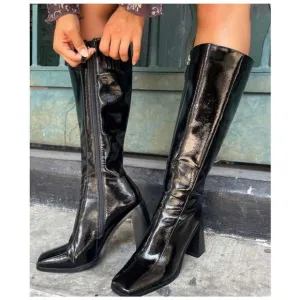 PRINCESS POLLY Jessa Boots Size 6 Patent Faux Leather Black NWOT Heeled Zipper