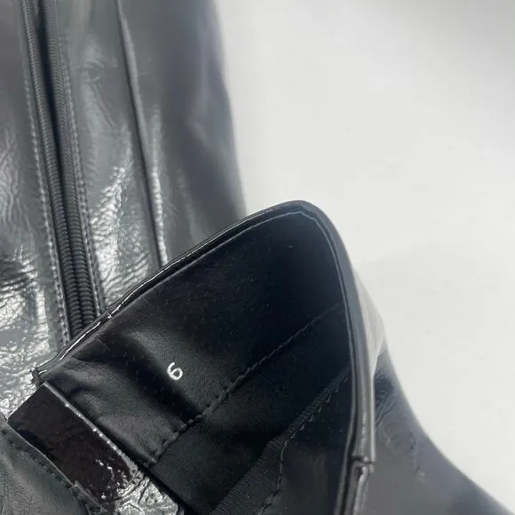 PRINCESS POLLY Jessa Boots Size 6 Patent Faux Leather Black NWOT Heeled Zipper