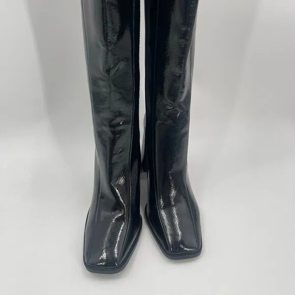 PRINCESS POLLY Jessa Boots Size 6 Patent Faux Leather Black NWOT Heeled Zipper