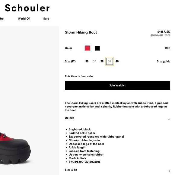 PROENZA SCHOULER Storm Puffer Hiking Boot In Red