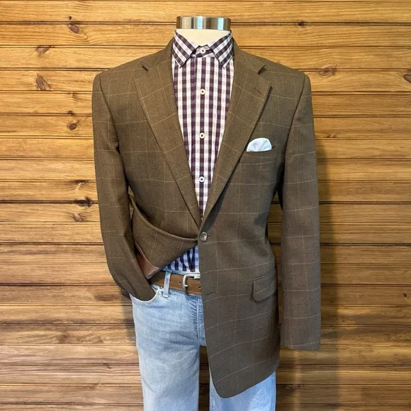 Pronto Uomo Mens Blazer Sport Coat Two Button Casual Jacket Size 42L Wool Suit