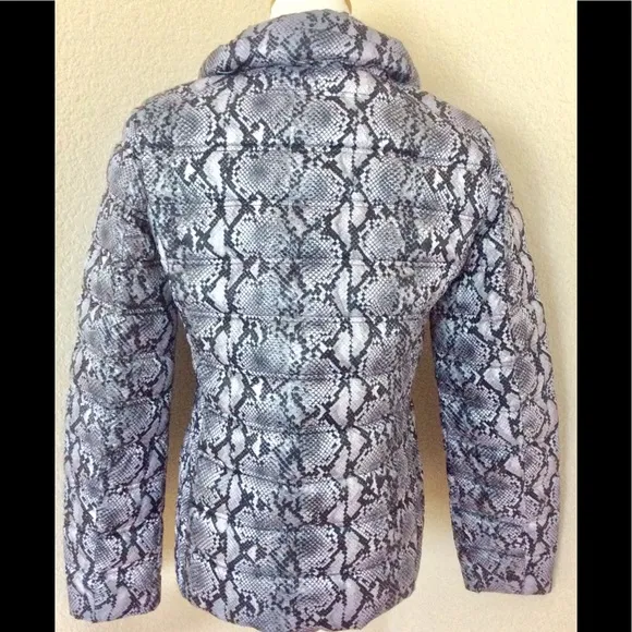 Puffer jacket packable lightweight Michael Kors jacket snake skin grey black new