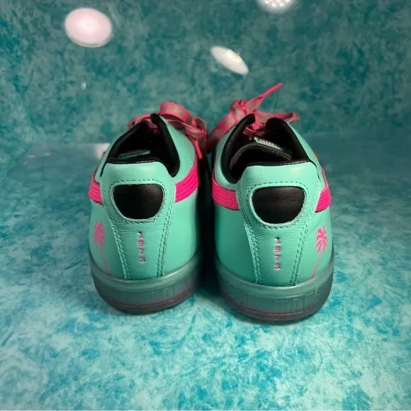 Puma Clyde Pink Green South Beach Men’s Retro Leather Low Top Shoes Size 10