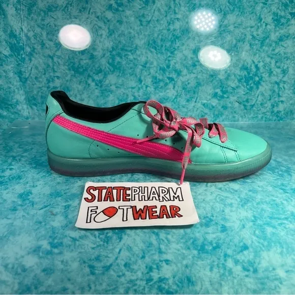 Puma Clyde Pink Green South Beach Men’s Retro Leather Low Top Shoes Size 10