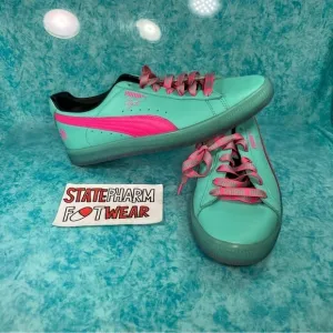 Puma Clyde Pink Green South Beach Men’s Retro Leather Low Top Shoes Size 10