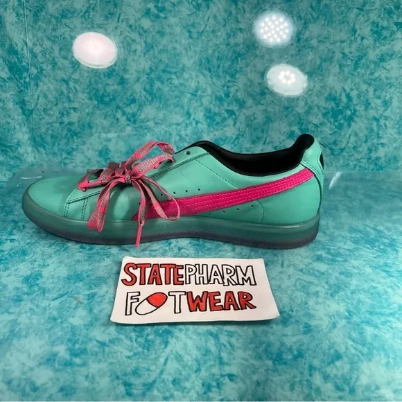 Puma Clyde Pink Green South Beach Men’s Retro Leather Low Top Shoes Size 10