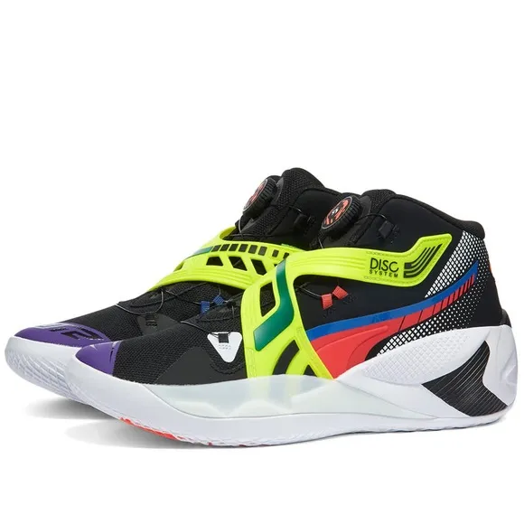 Puma Disc Rebirth Mens sz 9 Black Yellow Synthetic Athletic Basketball …