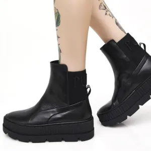 Puma x Fenty Black Leather Platform Chelsea Sneaker Boots Size 6