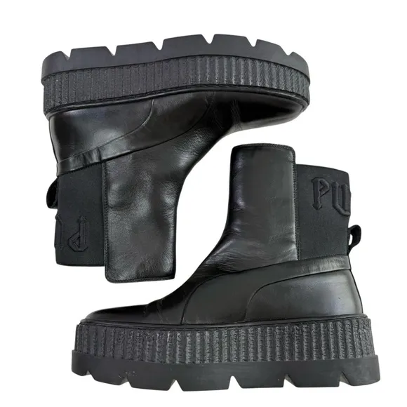 Puma x Fenty Black Leather Platform Chelsea Sneaker Boots Size 6