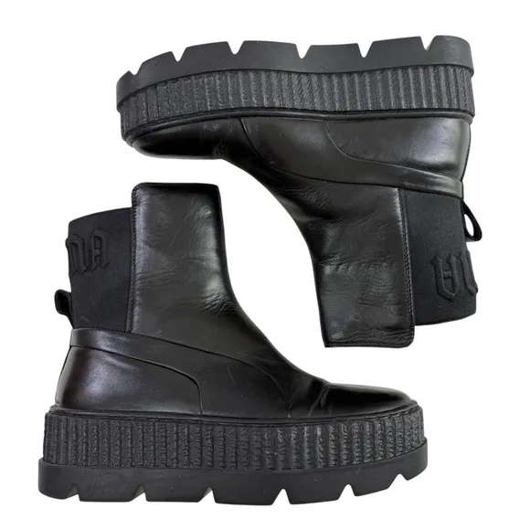 Puma x Fenty Black Leather Platform Chelsea Sneaker Boots Size 6