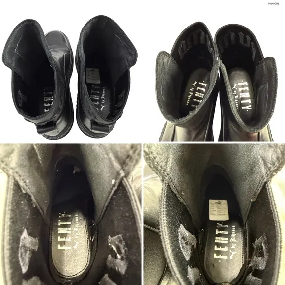 Puma x Fenty Black Leather Platform Chelsea Sneaker Boots Size 6