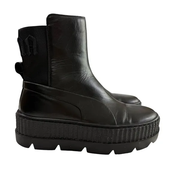 Puma x Fenty Black Leather Platform Chelsea Sneaker Boots Size 6