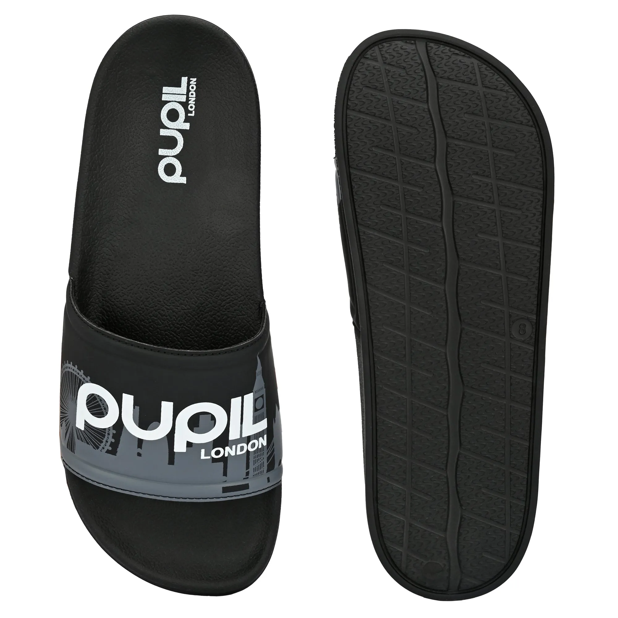 Pupil Men's BEN-1 Pool Slider, Black and White