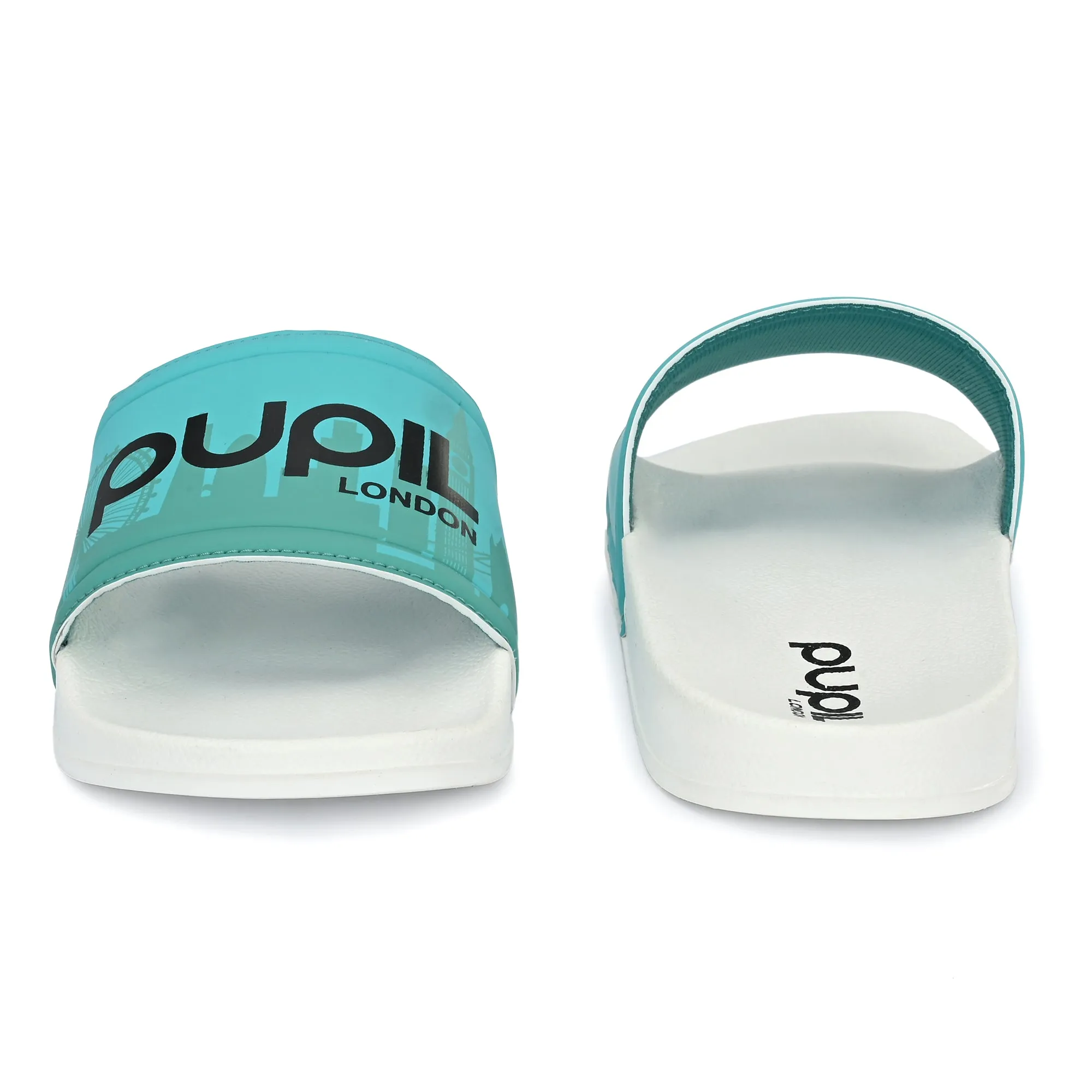 Pupil Men's BEN-1 Pool Slider, Electric Cyan and White