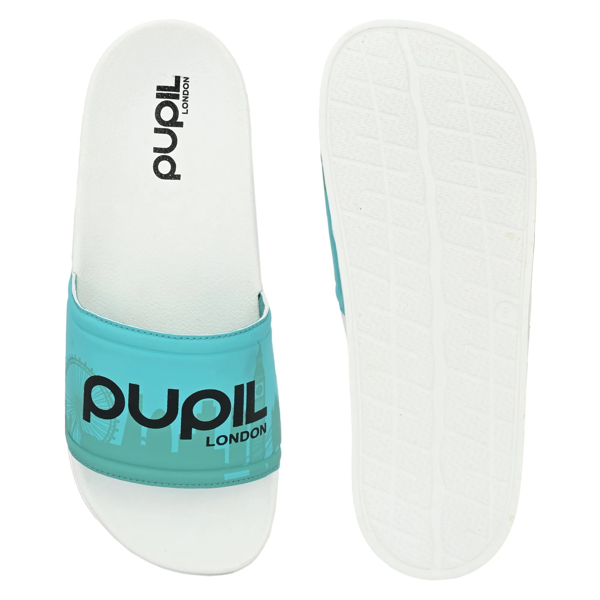 Pupil Men's BEN-1 Pool Slider, Electric Cyan and White