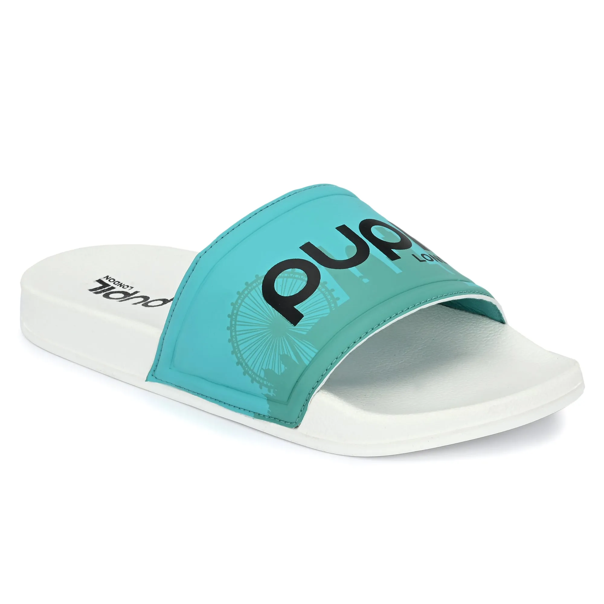 Pupil Men's BEN-1 Pool Slider, Electric Cyan and White