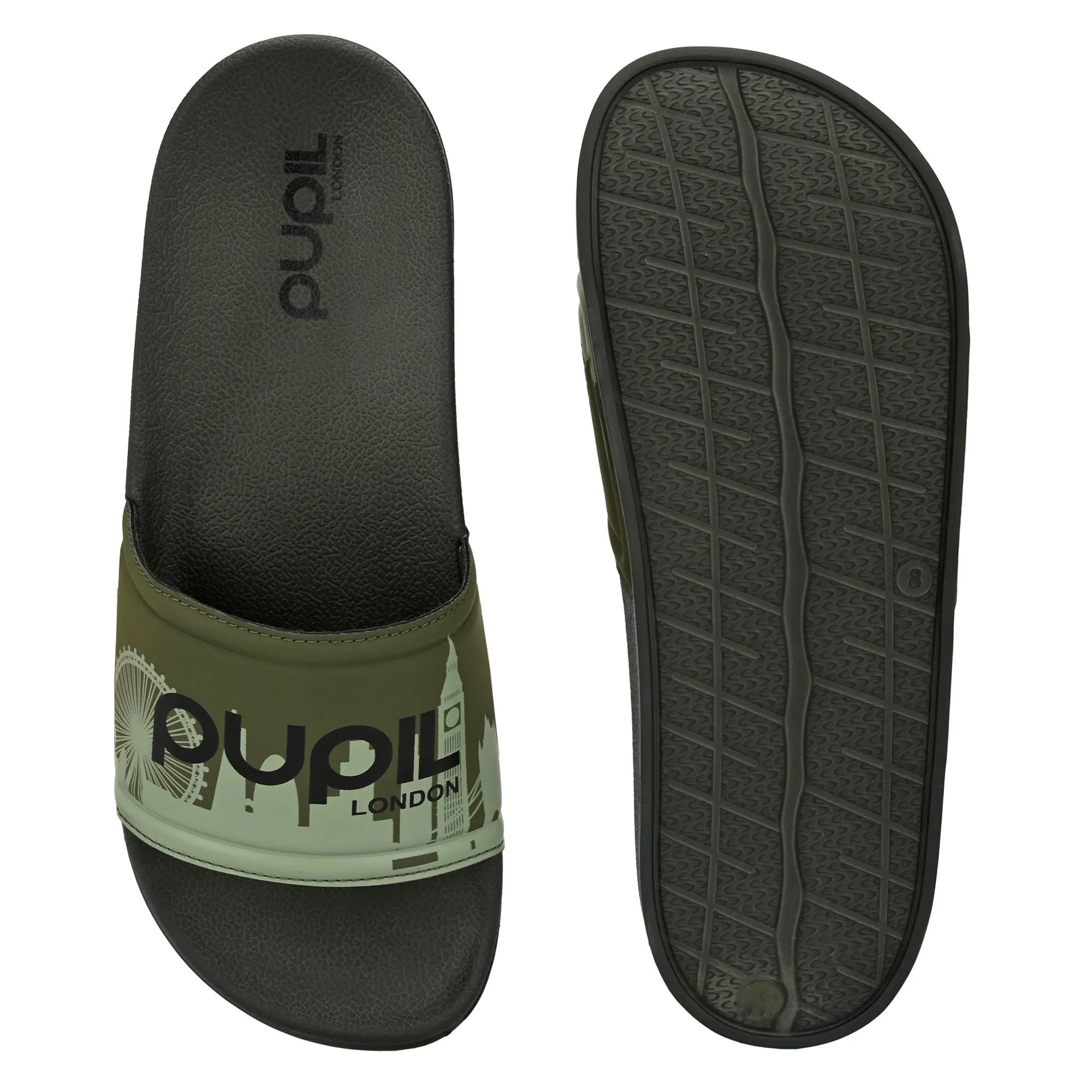 Pupil Men's BEN-1 Pool Slider, Olive and Black