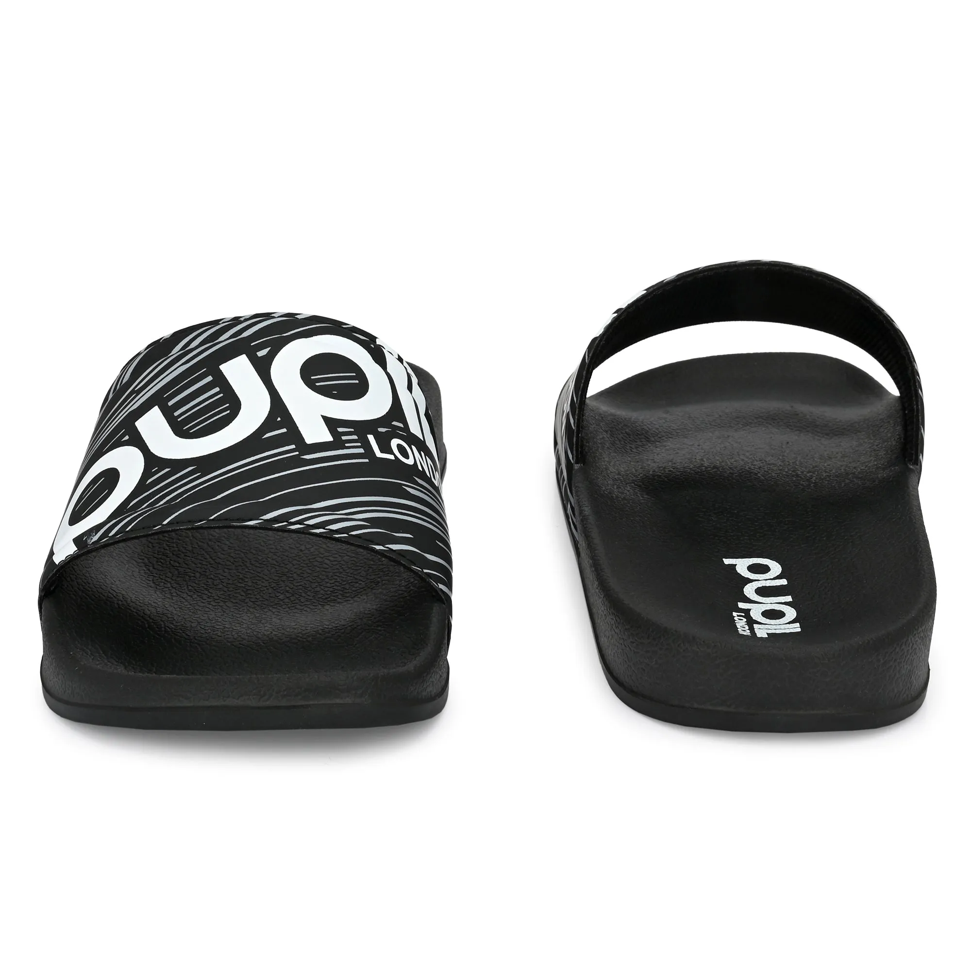 Pupil Men's BEN-3 Pool Slider, Black and White