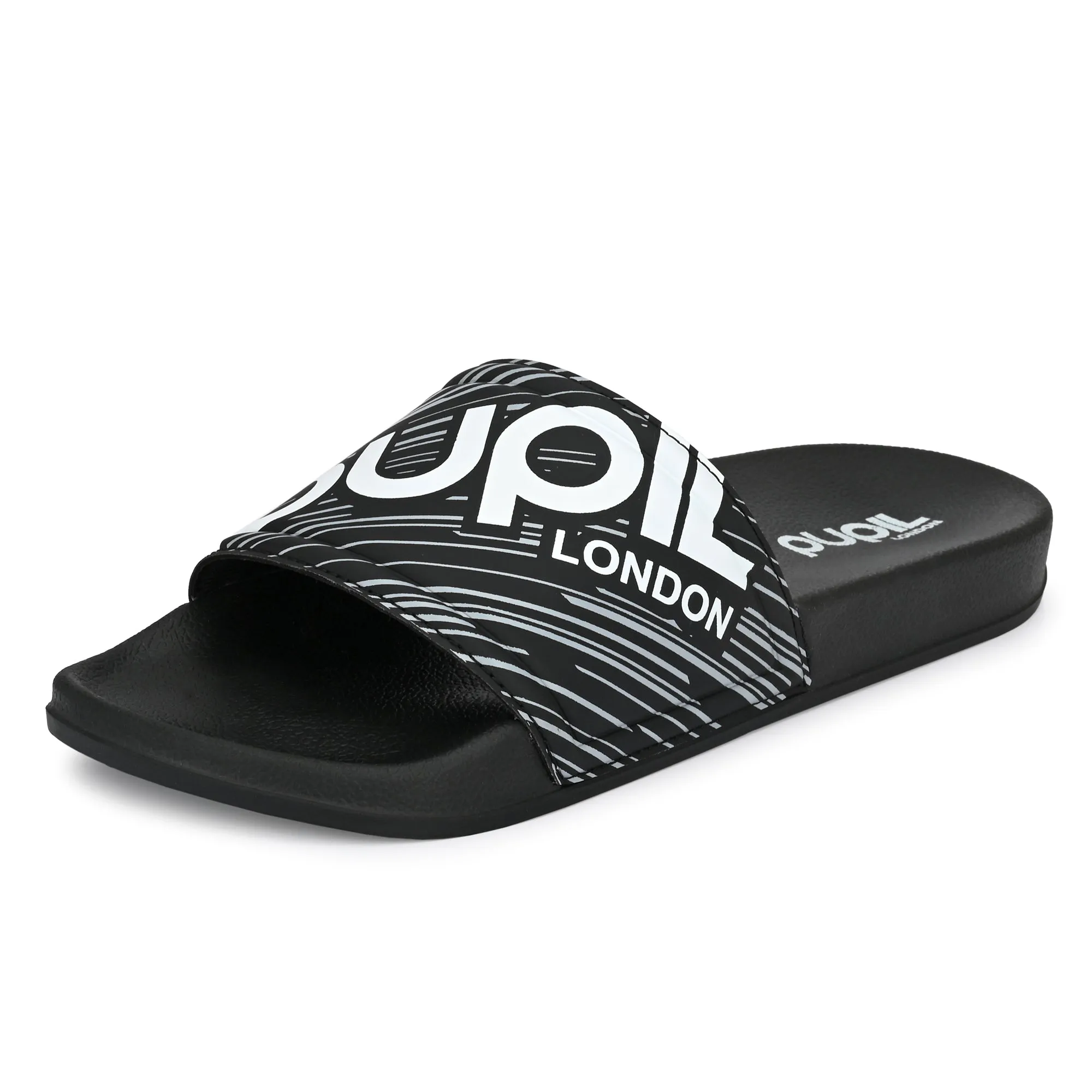 Pupil Men's BEN-3 Pool Slider, Black and White
