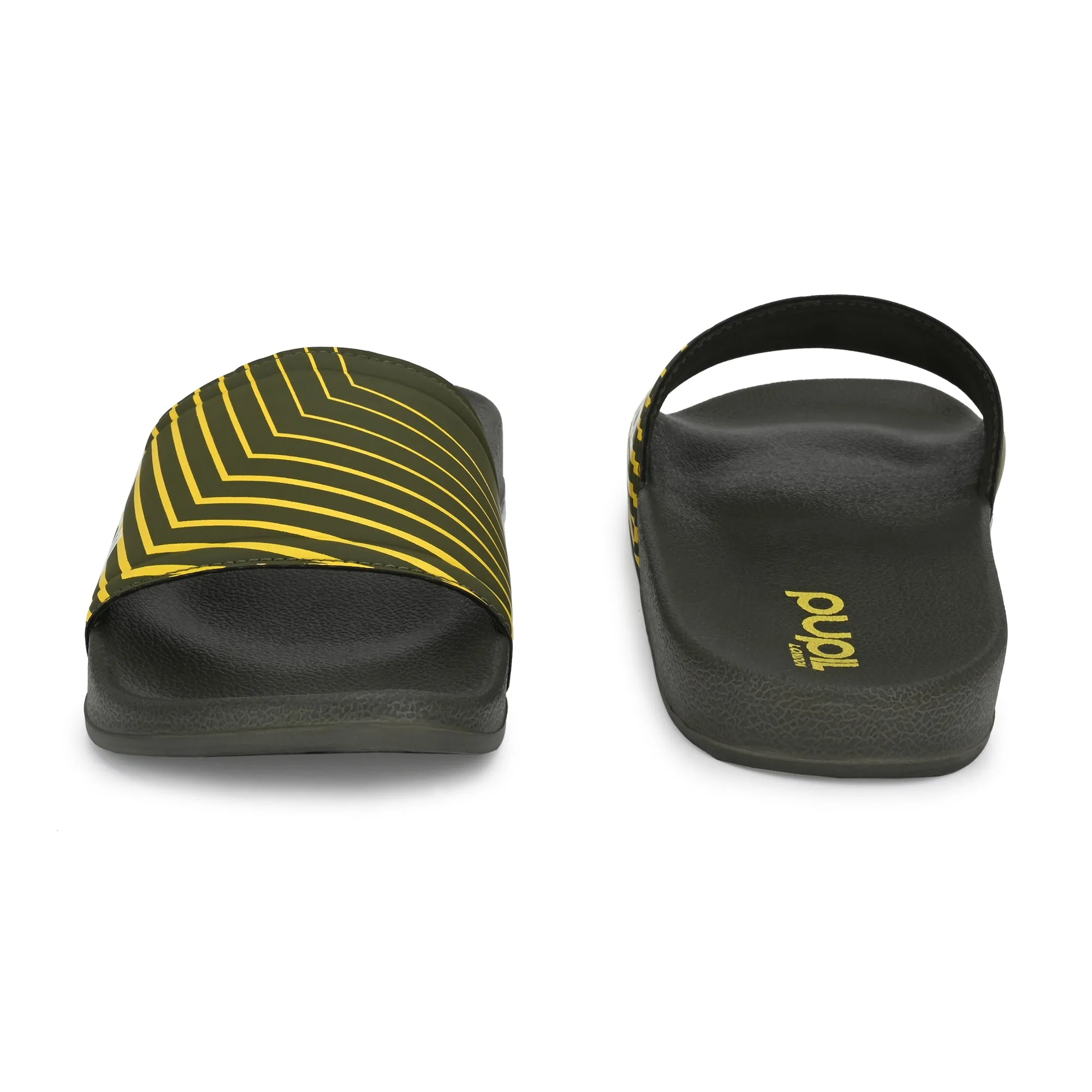 Pupil Men's BEN-4 Pool Slider, Olive and Yellow