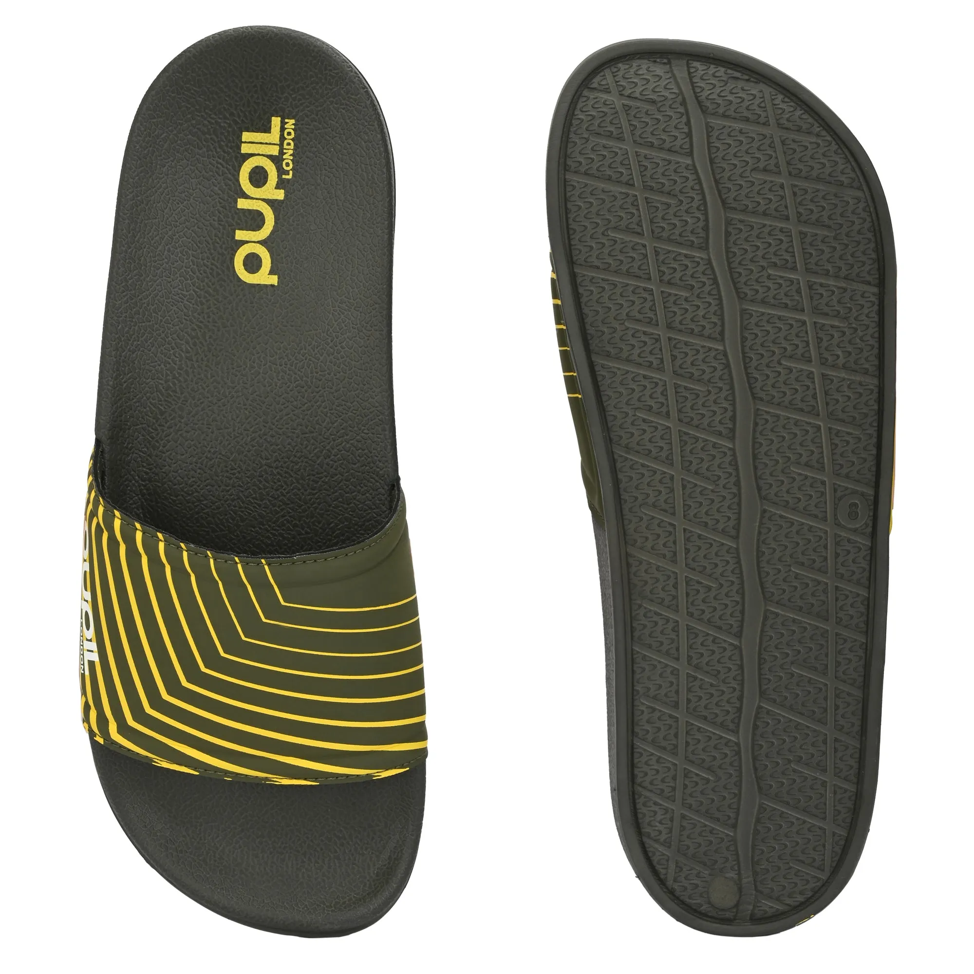 Pupil Men's BEN-4 Pool Slider, Olive and Yellow