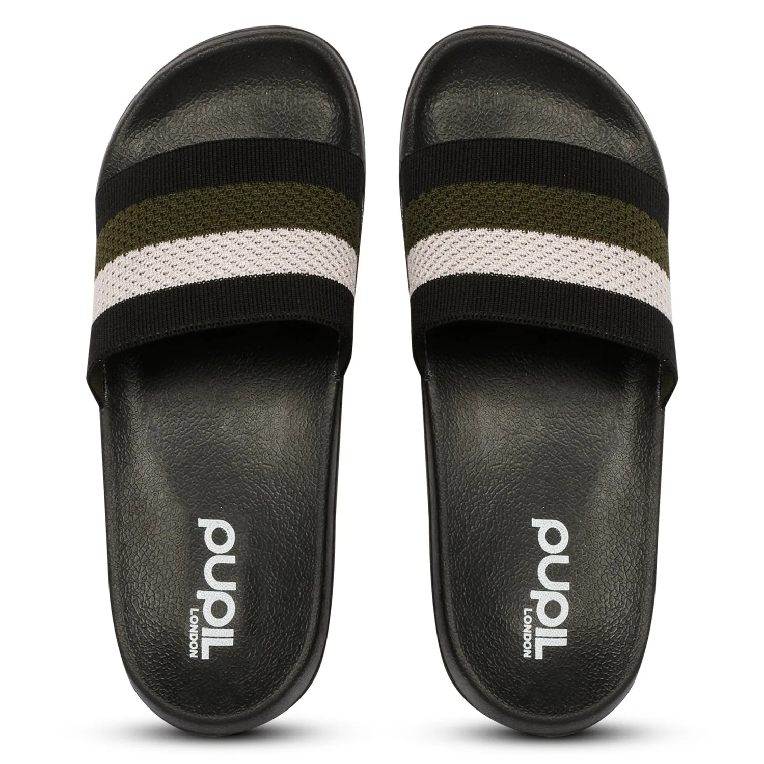 Pupil Men's BEN-6 Pool Slider, Black/White/Olive