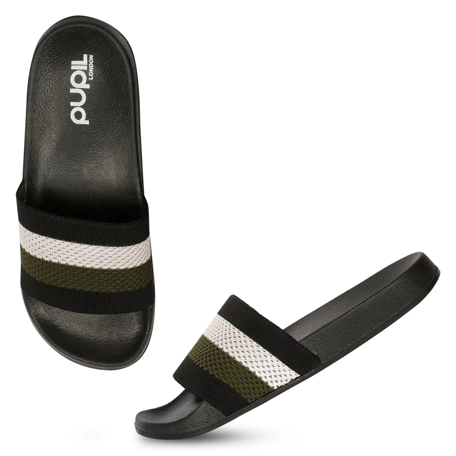 Pupil Men's BEN-6 Pool Slider, Black/White/Olive
