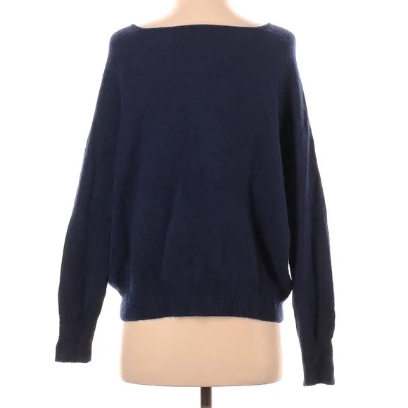 Quince Mongolian Cashmere Boat Neck Sweater Kitten Soft Navy Blue Size Medium