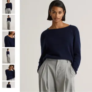Quince Mongolian Cashmere Boat Neck Sweater Kitten Soft Navy Blue Size Medium
