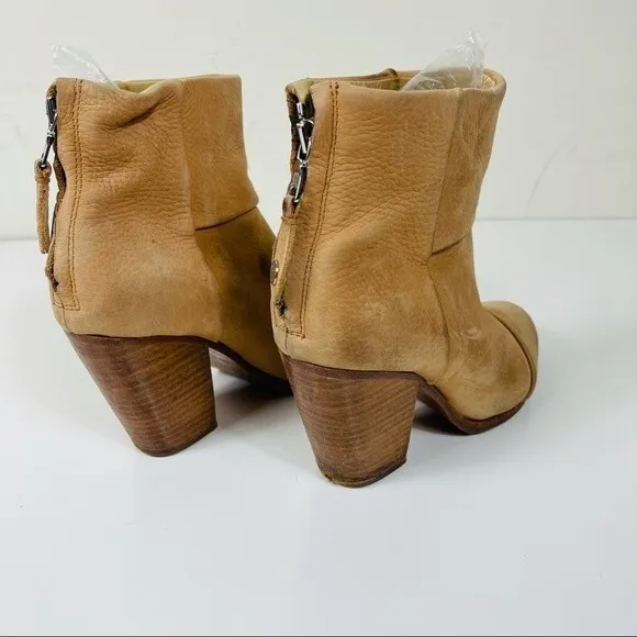 Rag &amp; Bone Camel Classic Newbury Western Stacked Heel Cowboy Boots Booties 37 7