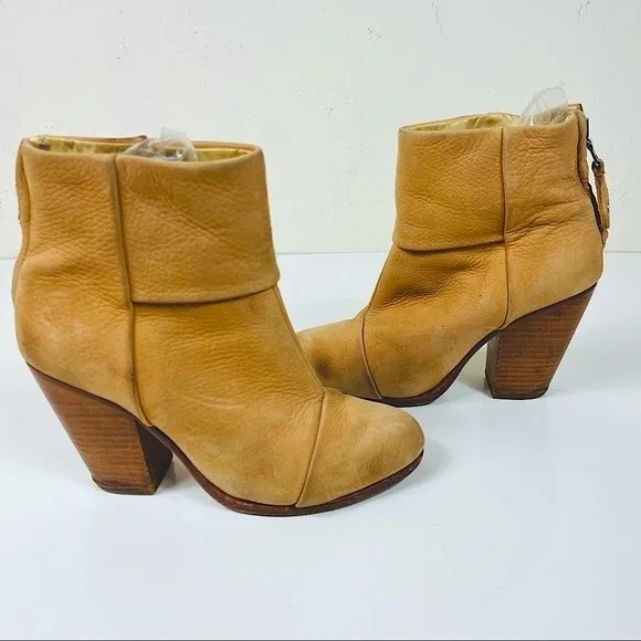 Rag &amp; Bone Camel Classic Newbury Western Stacked Heel Cowboy Boots Booties 37 7