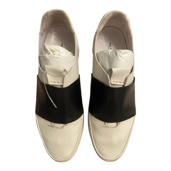 Rag &amp; Bone Dylan Elastic Runner Sneaker Shoes Slip On Leather White Black Sz 9.5