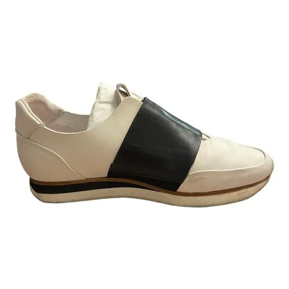 Rag &amp; Bone Dylan Elastic Runner Sneaker Shoes Slip On Leather White Black Sz 9.5