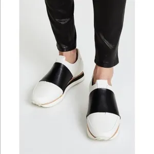 Rag &amp; Bone Dylan Elastic Runner Sneaker Shoes Slip On Leather White Black Sz 9.5