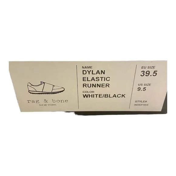 Rag &amp; Bone Dylan Elastic Runner Sneaker Shoes Slip On Leather White Black Sz 9.5