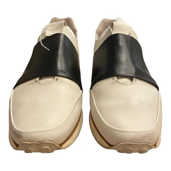 Rag &amp; Bone Dylan Elastic Runner Sneaker Shoes Slip On Leather White Black Sz 9.5