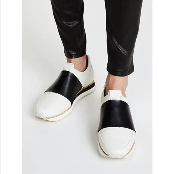 Rag &amp; Bone Dylan Elastic Runner Sneaker Shoes Slip On Leather White Black Sz 9.5
