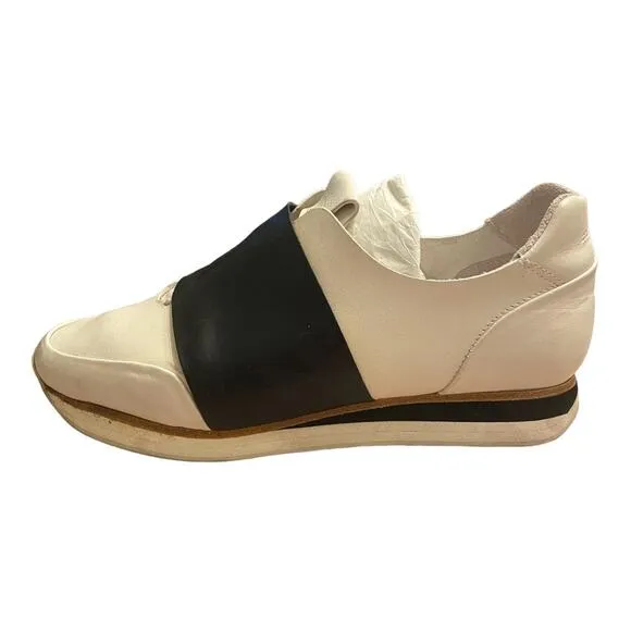 Rag &amp; Bone Dylan Elastic Runner Sneaker Shoes Slip On Leather White Black Sz 9.5