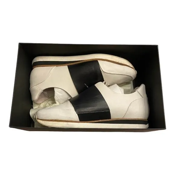Rag &amp; Bone Dylan Elastic Runner Sneaker Shoes Slip On Leather White Black Sz 9.5