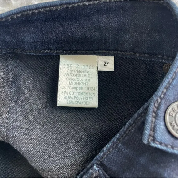 Rag &amp; Bone Jeans dark blue denim pant low rise skinny stretchy classic casual 27