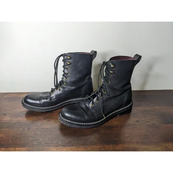 Rag &amp; Bone Woman Black Leather Laces Ankle Fashion Combat Boots Shoes Size 11