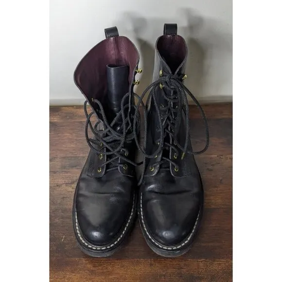 Rag &amp; Bone Woman Black Leather Laces Ankle Fashion Combat Boots Shoes Size 11