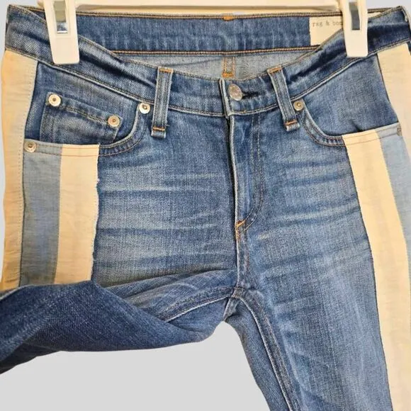 rag &amp; bone Womens 25 Relay Jeans Blue Skinny Ankle Zip Side Stripe Stretch Denim