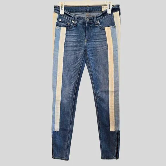rag &amp; bone Womens 25 Relay Jeans Blue Skinny Ankle Zip Side Stripe Stretch Denim