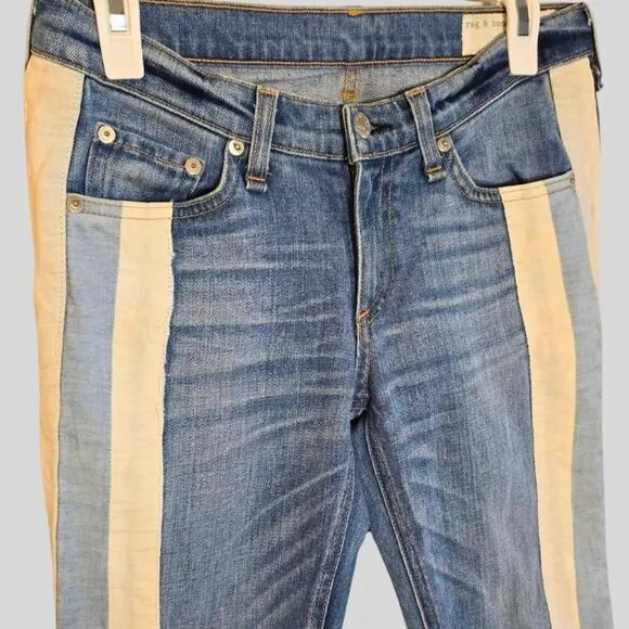 rag &amp; bone Womens 25 Relay Jeans Blue Skinny Ankle Zip Side Stripe Stretch Denim