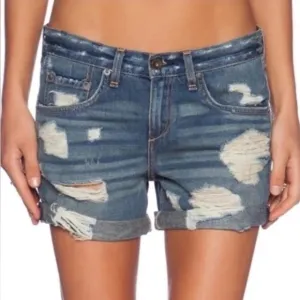 Rag Bone The Boyfriend Distressed Low Rise Denim Shorts Size 26