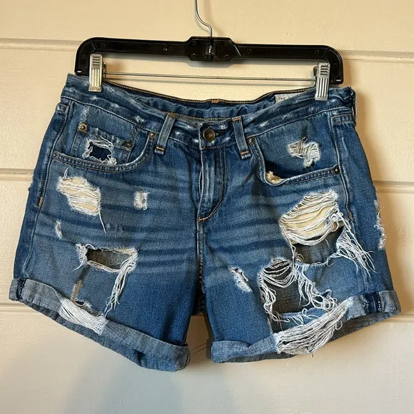 Rag Bone The Boyfriend Distressed Low Rise Denim Shorts Size 26