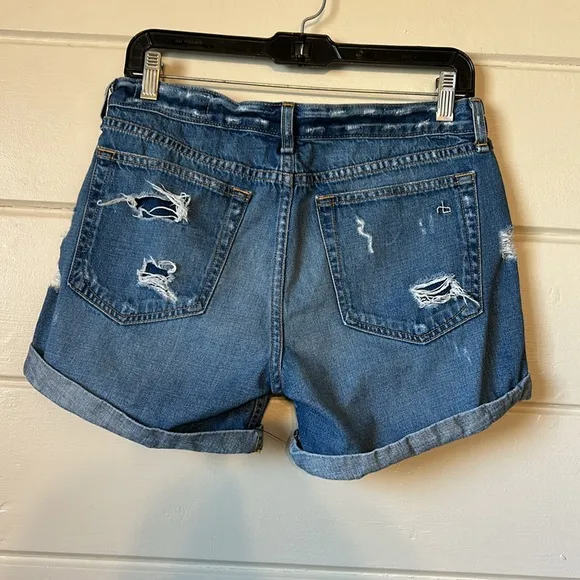 Rag Bone The Boyfriend Distressed Low Rise Denim Shorts Size 26