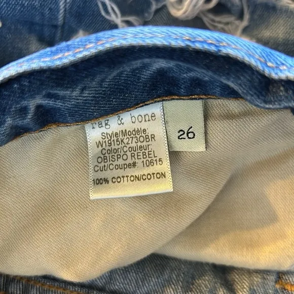 Rag Bone The Boyfriend Distressed Low Rise Denim Shorts Size 26